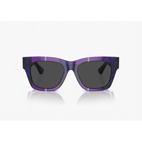 Burberry Cat Eye Women\'s BE4424 Sunglasses Purple Plaid Frame